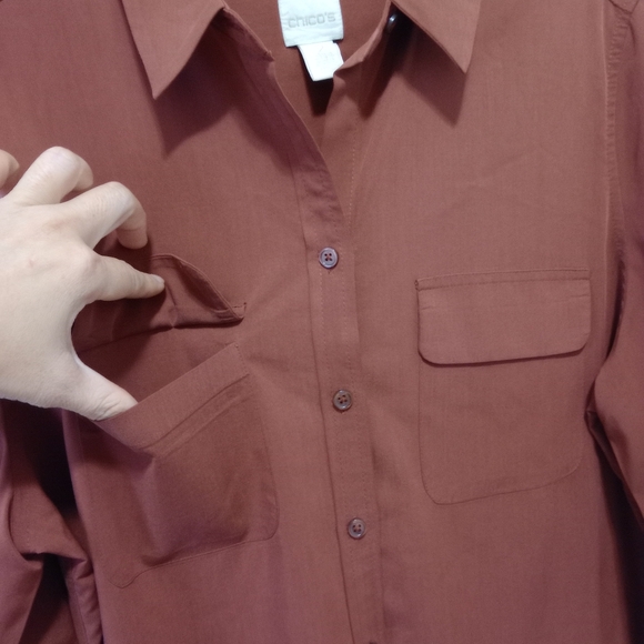 Chico's Women's Button Down Shirt Deep Burnt Orange size 2 - Picture 5 of 11